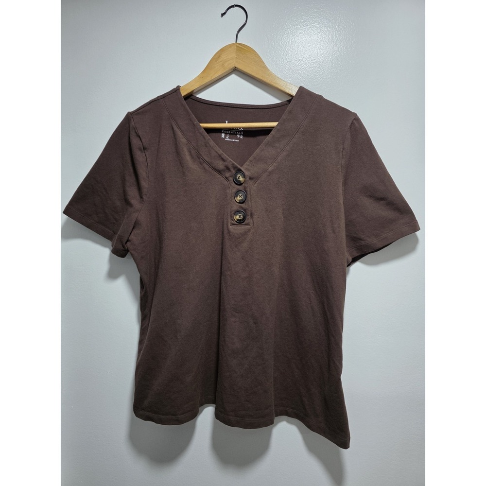 D & Co Women's Blouse Essentials Jersey Hanley Top Brown Short Sleeve Size L